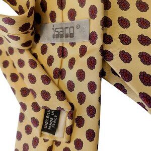 Isaco 100% Silk Tie Violet Red Paisley Pattern on Beige 3"W x 64"L Made in Italy